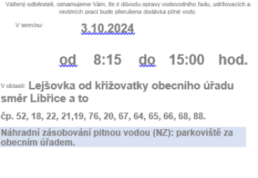 Odstávka vody 3.10.2024